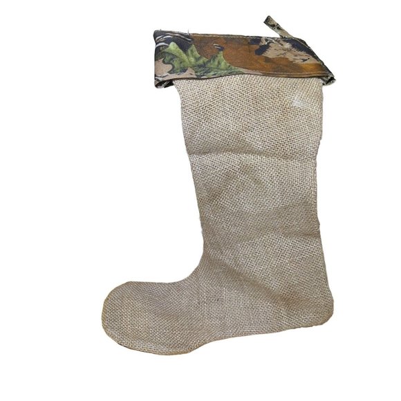 Camo Burlap Christmas Stocking 16x11 Mainstreet Collection Holiday New No Tags - Picture 1 of 6